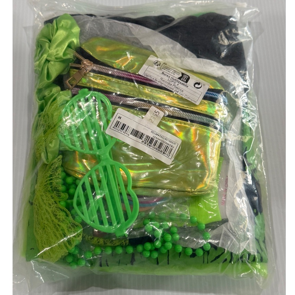 Neon Green 80s Costume Set Tutu Fanny Pack Fishnet Gloves Leg Warmers Accessory